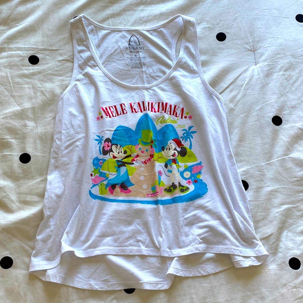 Aulani Resort Mele Kalikimaka white high low tank kids sz XL/ women’s size S